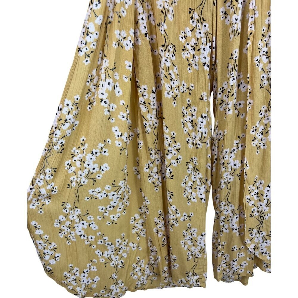 Billabong Women Yellow Floral Wide Leg Pant Size Small S Stretch Layer New - Picture 3 of 9